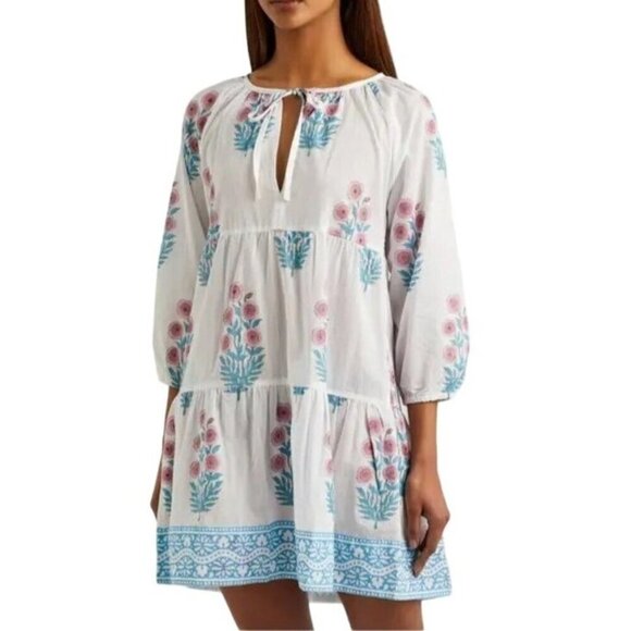 SZ Blockprints x Tuckernuck Priya Cotton Tiered Mini Dress Boho Floral - Picture 3 of 12